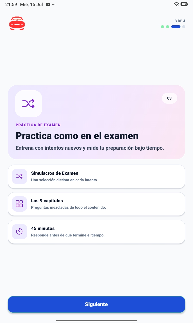 Sección de estudio de RutiTest en tablet