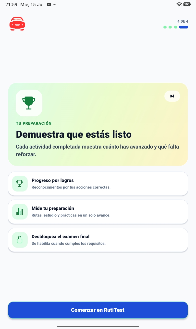 Progreso de aprendizaje de RutiTest en tablet