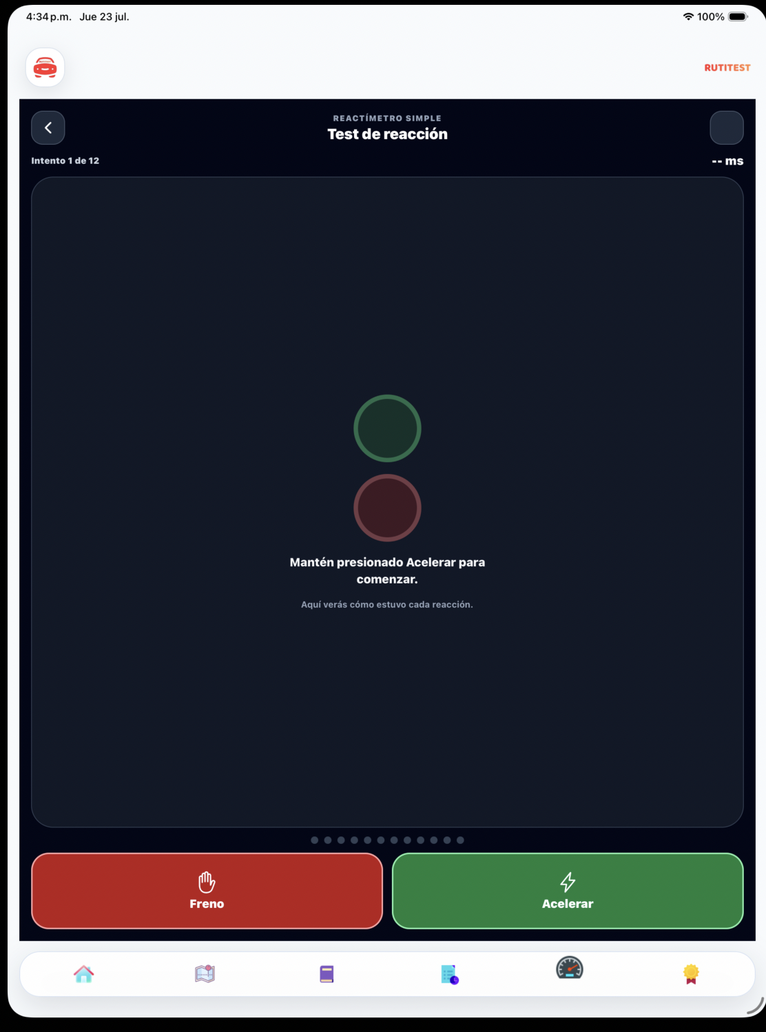Test psicotécnico de reacción de RutiTest en tablet
